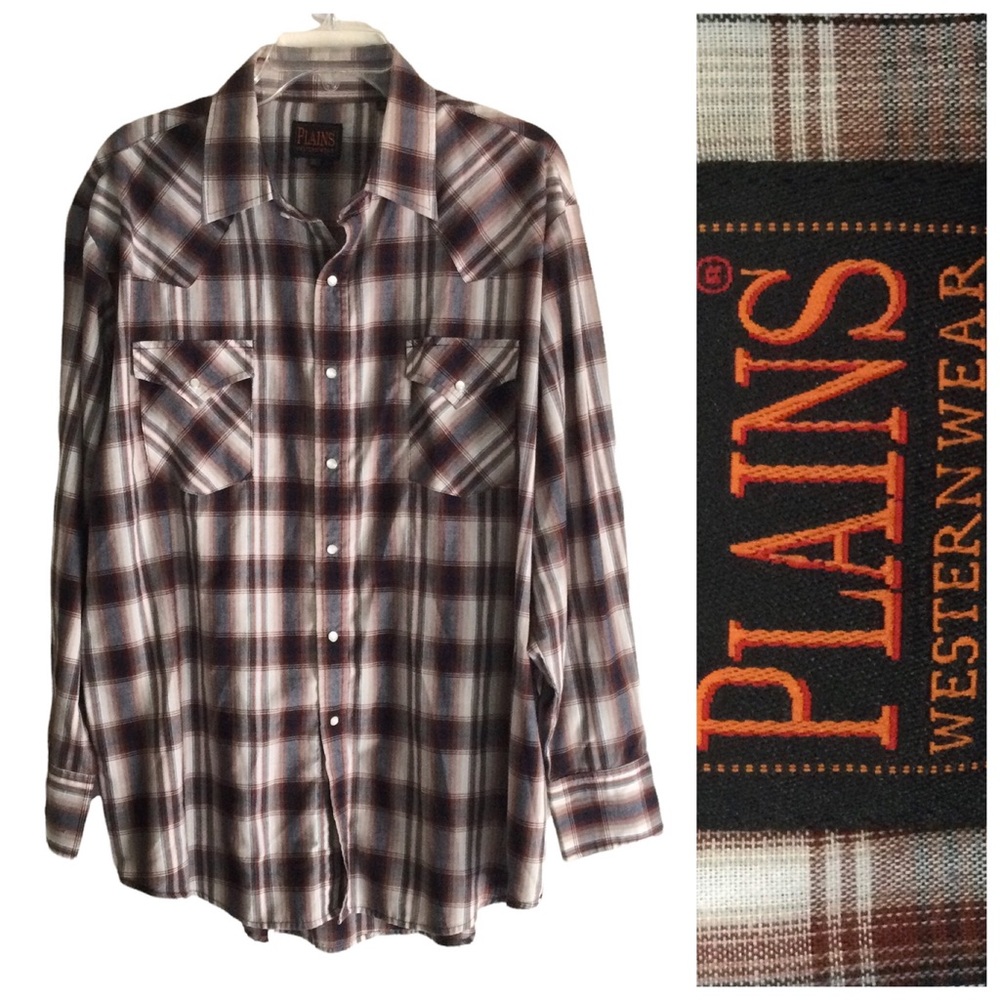 PLAINS Western Wear Plaid Pearl Snap Long Sleeve Shirt Men’s XL